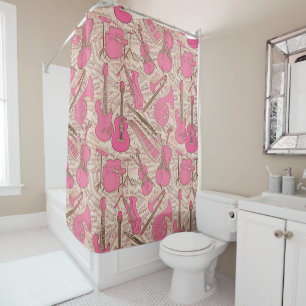 Sheet Music and Instruments Pink/Ivory ID481 Shower Curtain