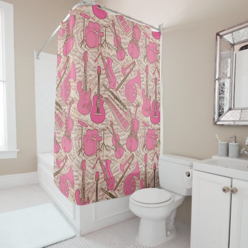 Sheet Music and Instruments PinkIvory ID481 Shower Curtain