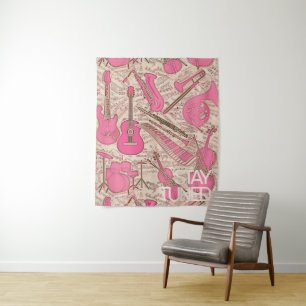 Sheet Music and Instruments Pink/Ivory ID481 Tapestry