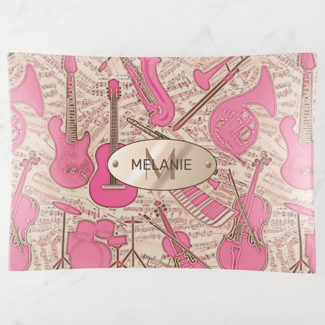 Sheet Music and Instruments Pink/Ivory ID481 Trinket Tray (Front)