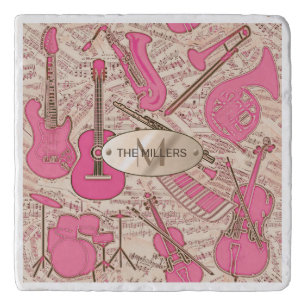 Sheet Music and Instruments Pink/Ivory ID481 Trivet
