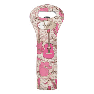 Sheet Music and Instruments Pink/Ivory ID481 Wine Bag