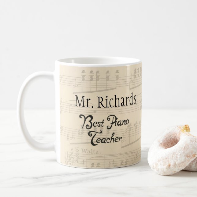 Sheet Music Best Piano Teacher Music Makes World Coffee Mug (With Donut)