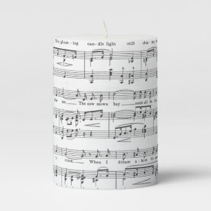 Sheet Music Black and White Pattern Pillar Candle