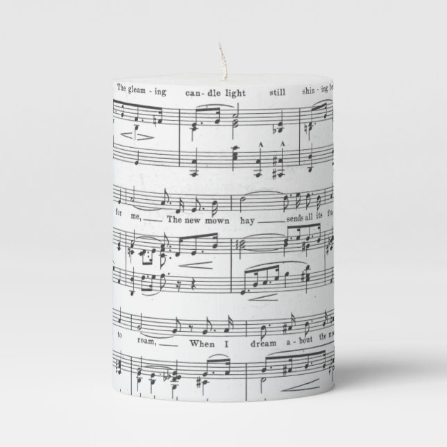 Sheet Music Black and White Pattern Pillar Candle (Front)