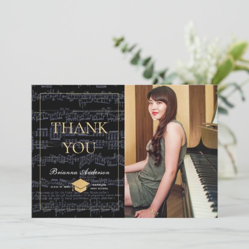 Sheet Music Black  Gold Photo Thank You Card