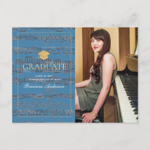 Sheet Music Blue Photo Graduation Announcement