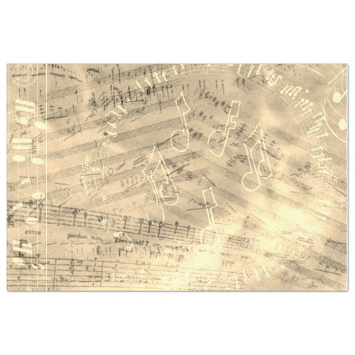 Sheet Music Collage Gold Decoupage Tissue Paper