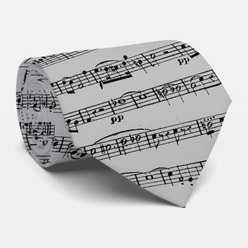 Sheet Music Design On Gray  Neck Tie