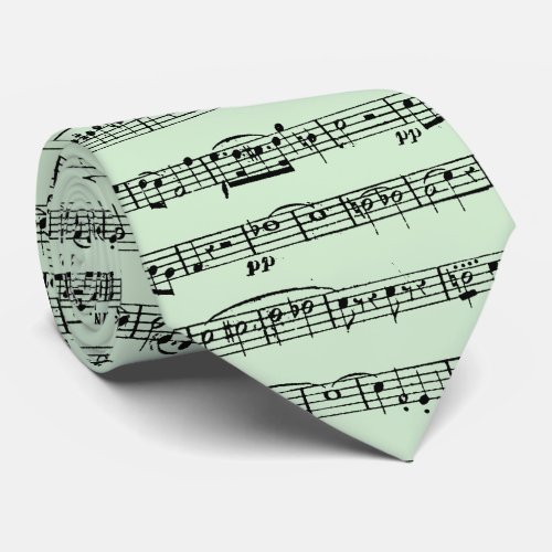 Sheet Music Design On Green Neck Tie
