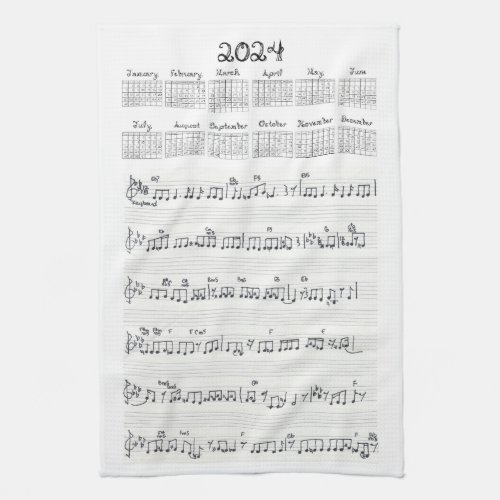 Sheet Music Fabric Font 2024 Calendar Kitchen Towel