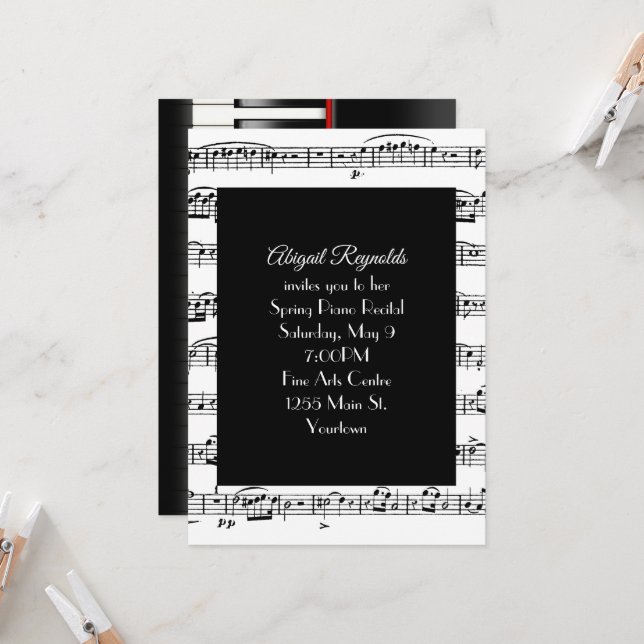 Sheet Music For Piano Recital Invite (Front/Back In Situ)