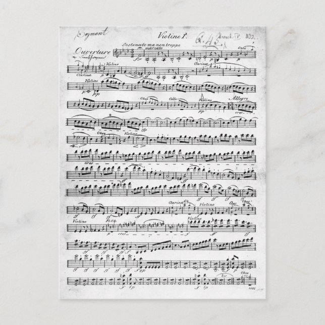 Sheet Music for the Overture to 'Egmont' Postcard (Front)