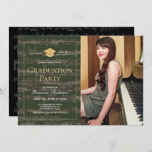 Sheet Music Green Gold Photo Graduation Party Invitation