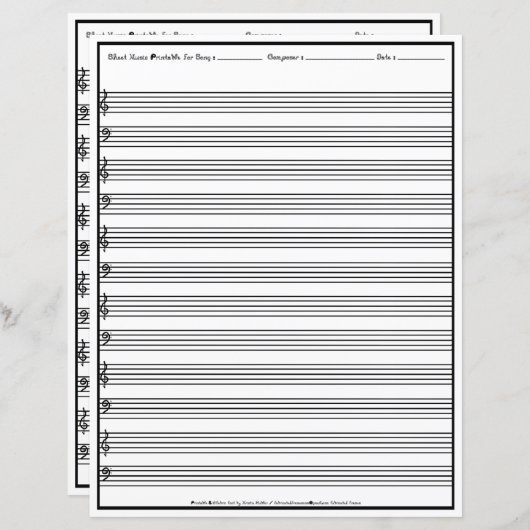 Sheet Music Manuscript Staff Line Clef Paper Sheet (Front/Back)