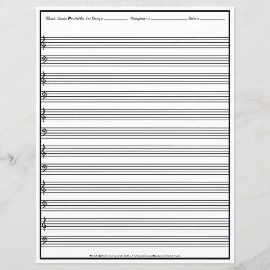 Sheet Music Manuscript Staff Line Clef Paper Sheet (Front)