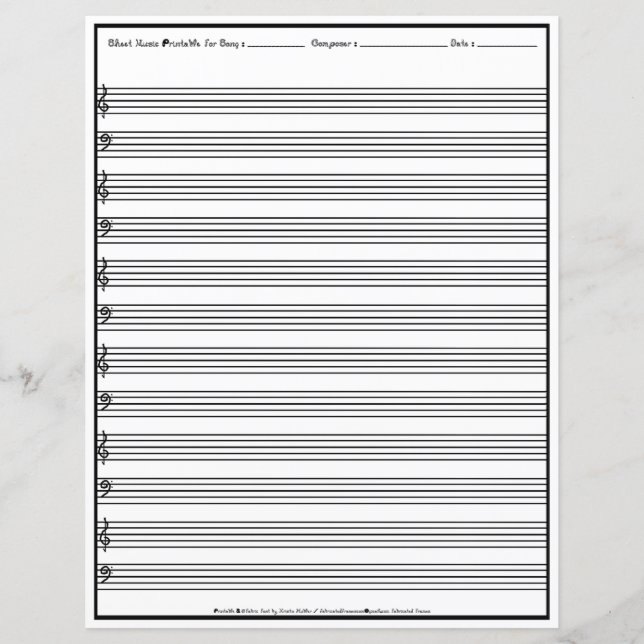 Sheet Music Manuscript Staff Line Clef Paper Sheet (Front)