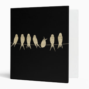 Sheet Music Musical Note Birds on a Wire on Black 3 Ring Binder