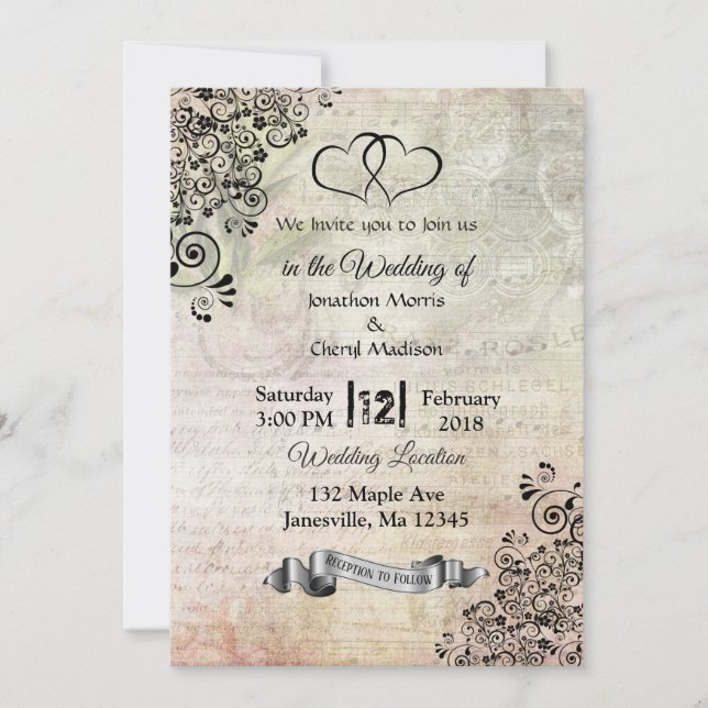 Sheet Music Notes Hearts Wedding   Invitation (Front)