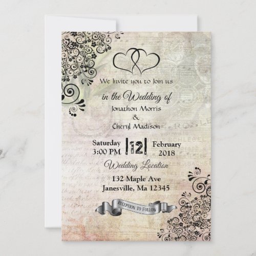 Sheet Music Notes Hearts Wedding   Invitation