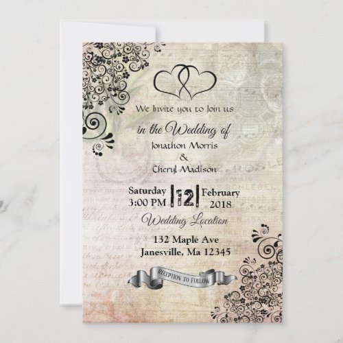 Sheet Music Notes Hearts Wedding Invitations