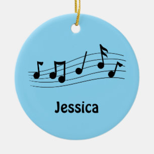 Sheet Music Notes Periwinkle Personalized Date Ceramic Ornament