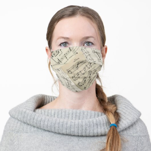Sheet music on a mask: adult cloth face mask (Worn)