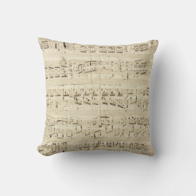 Sheet Music on Parchment Handwritten in Ink Throw Pillow (Front)