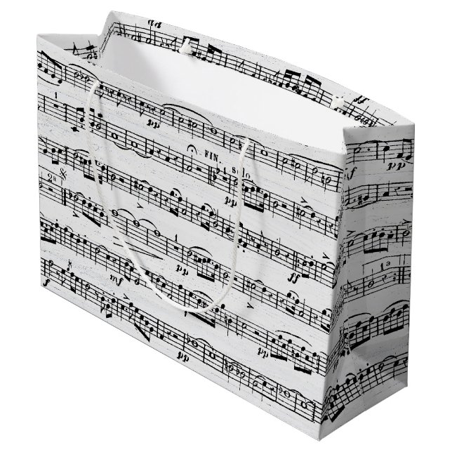 Sheet Music On Whitewashed Wood Large Gift Bag (Back Angled)