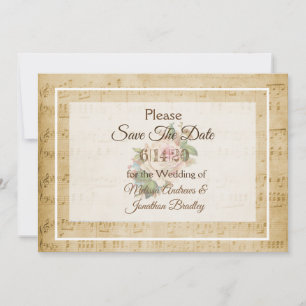 Sheet Music Pink rose Save the Date Invitation