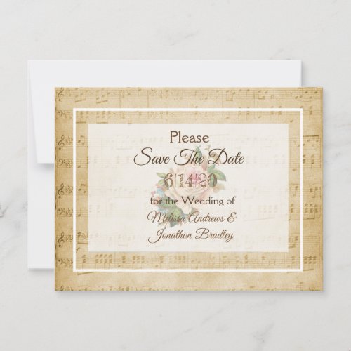 Sheet Music Pink rose Save the Date  Postcard