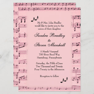 Sheet Music Pink Wedding Invitation