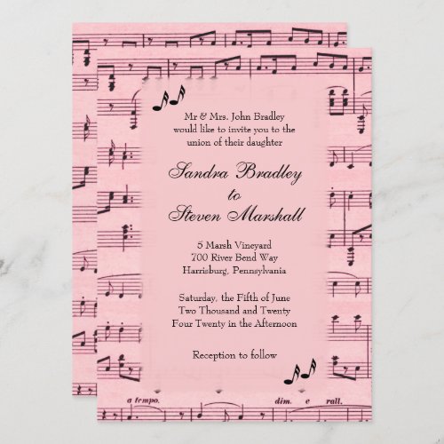 Sheet Music Pink Wedding Invitation