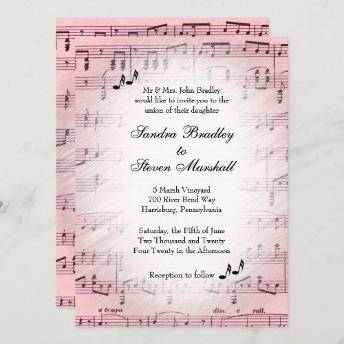 Sheet Music Pink Wedding Invitation 2
