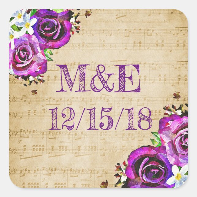 Sheet Music Purple Rose Personalized Stickers (Front)