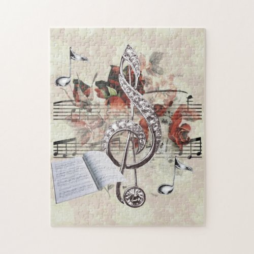 Sheet Music  Roses Silver Music Notes Jigsaw Puzzle