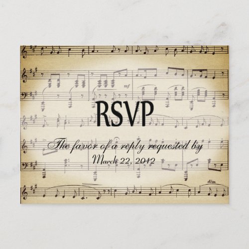 Sheet Music RSVP Dinner Choices Postcard