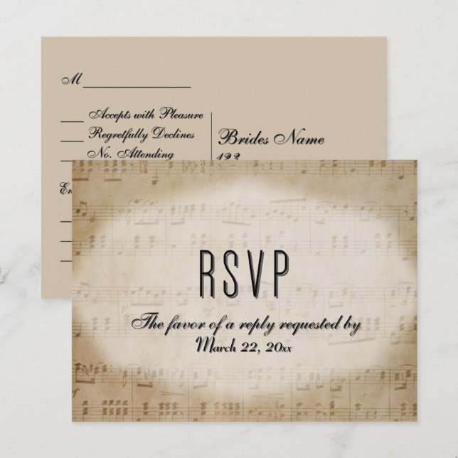 Sheet Music RSVP Dinner Choices Postcard (Front/Back)