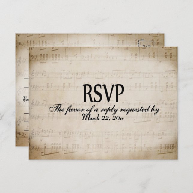 Sheet Music RSVP Dinner Choices Postcard (Front/Back)