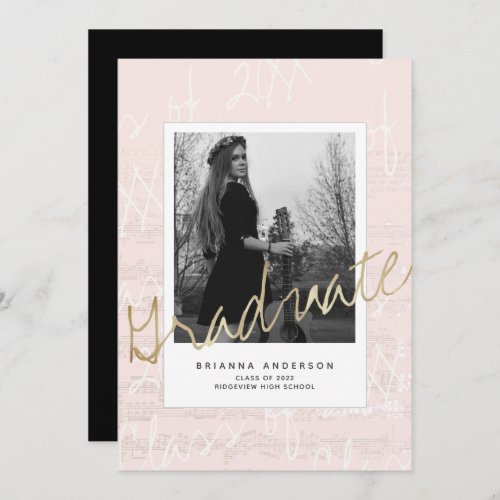 Sheet Music Script Pink Virtual Photo Graduation Invitation