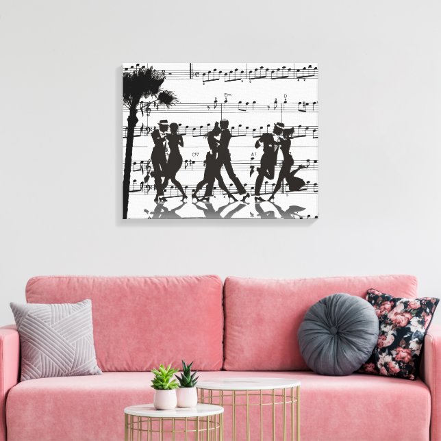 Sheet Music Silhouette Dancers Palm Tree Canvas Print (Insitu(LivingRoom))