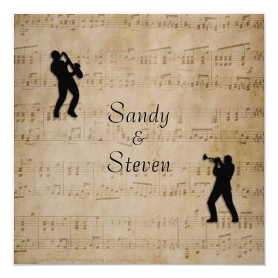 Sheet Music Trumpet and Sax Wedding Invitation