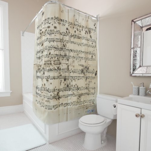 sheet music vintage inspired shower curtain