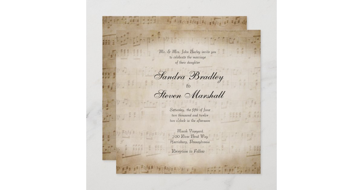 Sheet Music Wedding Invitation | Zazzle
