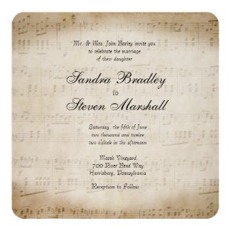 Sheet Music Wedding Invitation 5.25" Square Invitation Card