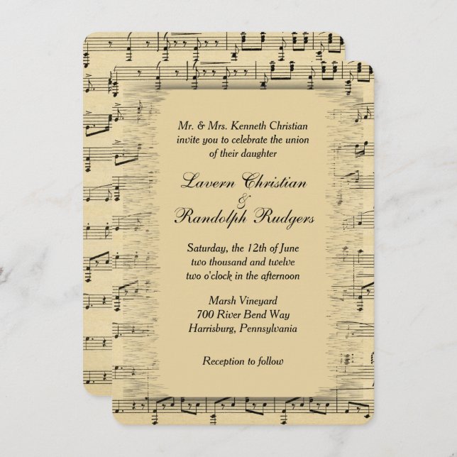 Sheet Music Wedding Invitation (Front/Back)