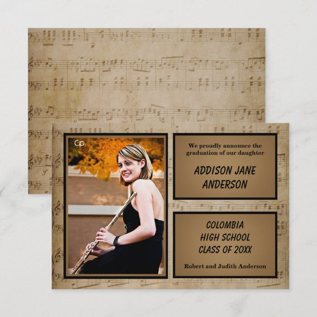 Sheet Music with Photo - 3x5 Grad Announcement (Front/Back)