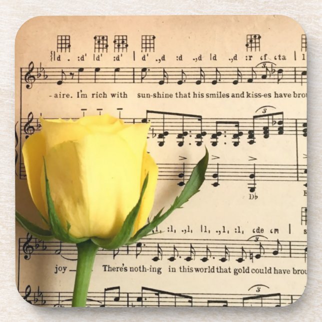 Sheet Music Yellow Rose Beverage Coaster (Front)