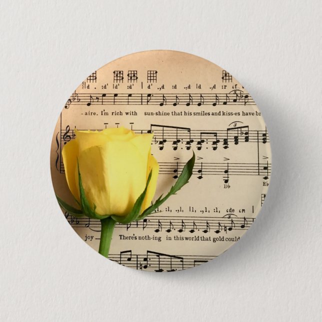 Sheet Music Yellow Rose Button (Front)