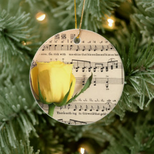 Sheet Music Yellow Rose Ceramic Ornament